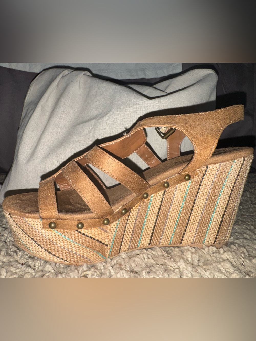 O'Neill Tan Strappy Platform Wedge Sandals